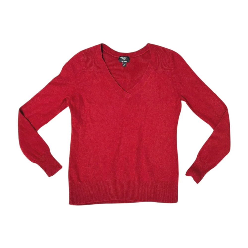 Talbots Red Pure Cashmere V-Neck Sweater Petites SP Pullover Knit Top